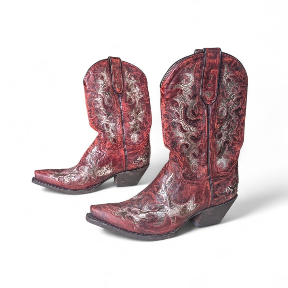 Dan Post Red Embroidered Heeled Boots